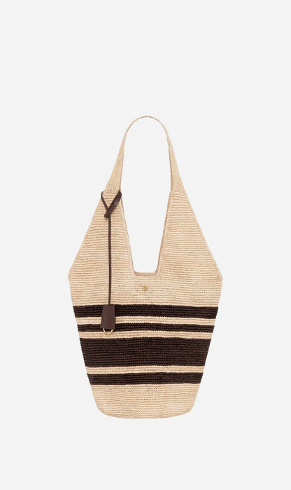 Anine Bing | Leah Stripes Hobo Raphia - Natural/Brown