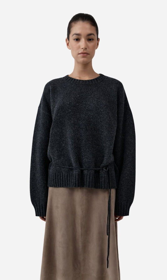 St Agni | Wool Crew Neck Jumper - Charcoal Melange