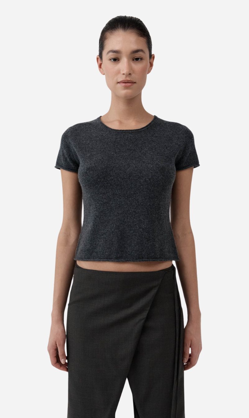 St Agni | Fine Merino Wool Baby Tee - Charcoal Melange