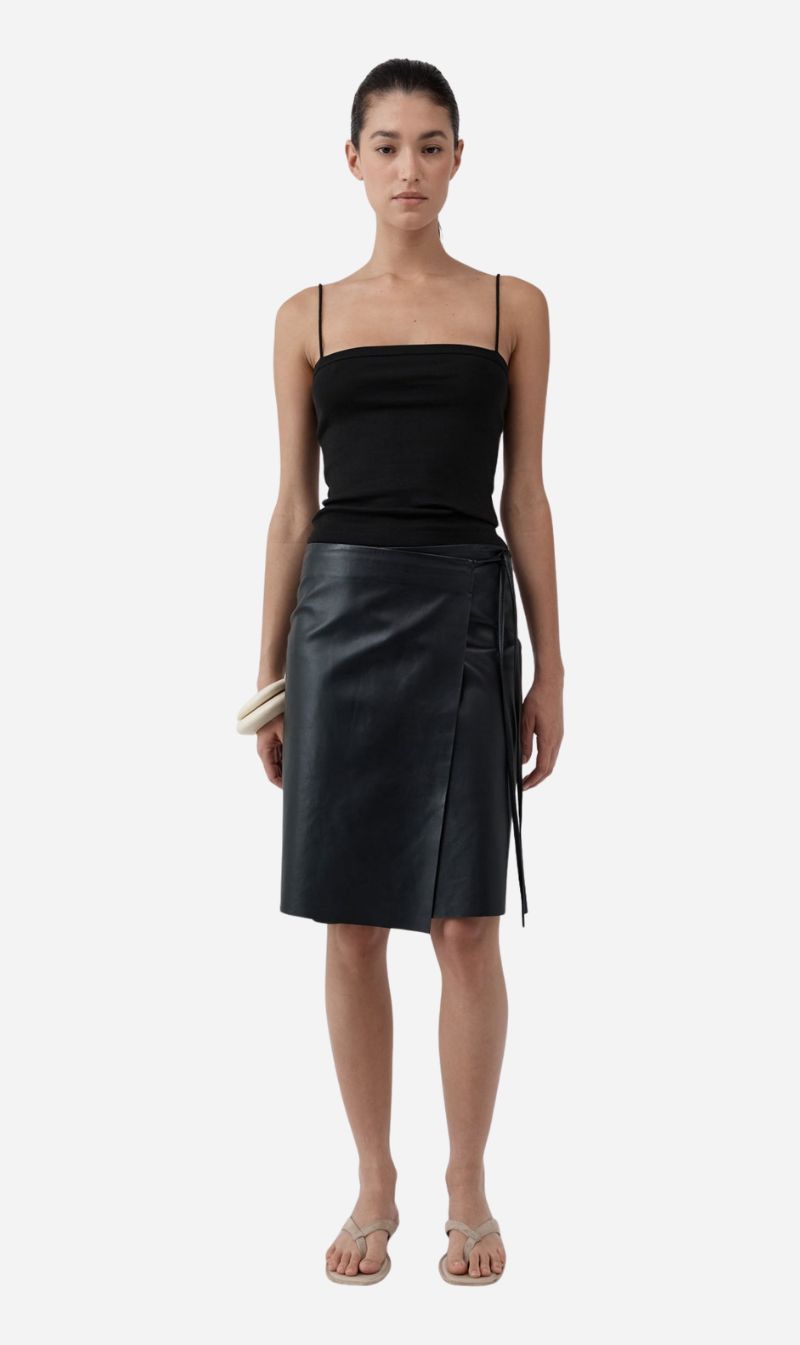 St Agni | Leather Everyday Wrap Skirt - Black