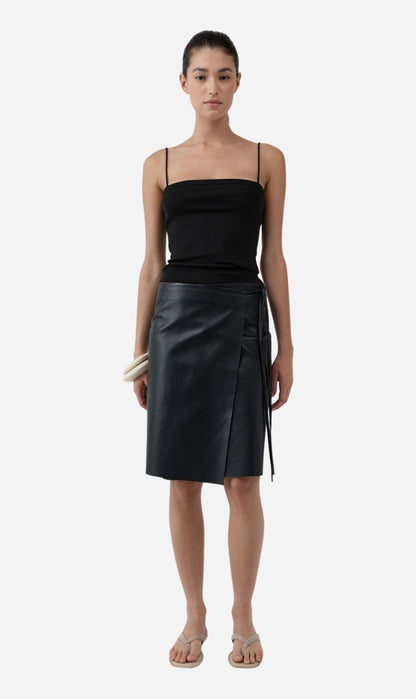 St Agni | Leather Everyday Wrap Skirt - Black