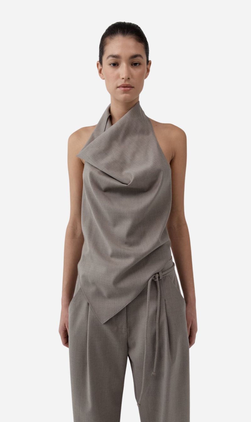 St Agni | Wool Cowl Backless Top - Light Taupe