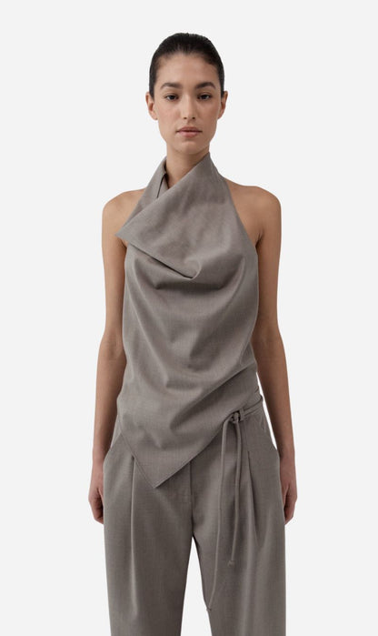 St Agni | Wool Cowl Backless Top - Light Taupe