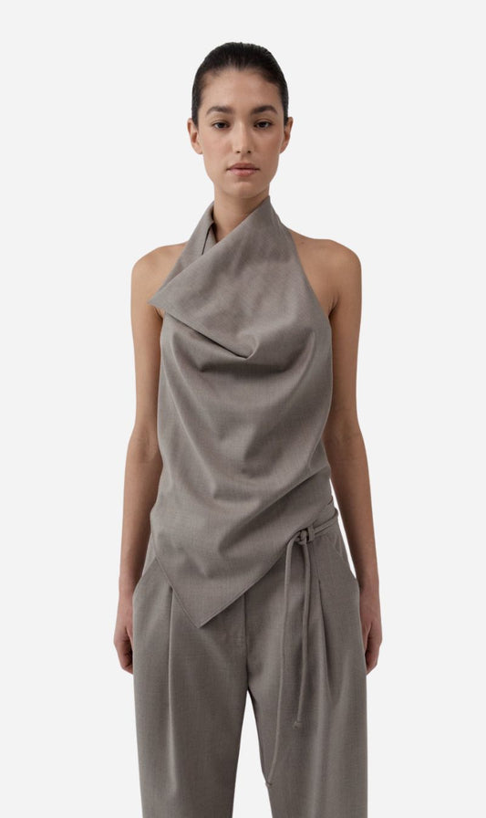 St Agni | Wool Cowl Backless Top - Light Taupe