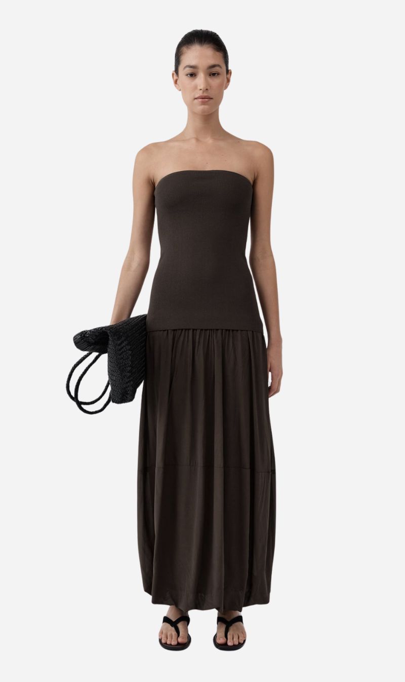 St Agni | Strapless Balloon Hem Dress - Cedar