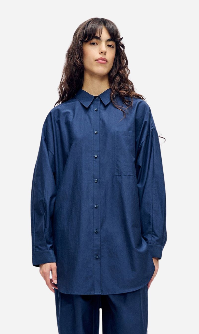 Silk Laundry | Cotton Silk Round Shirt - Midnight