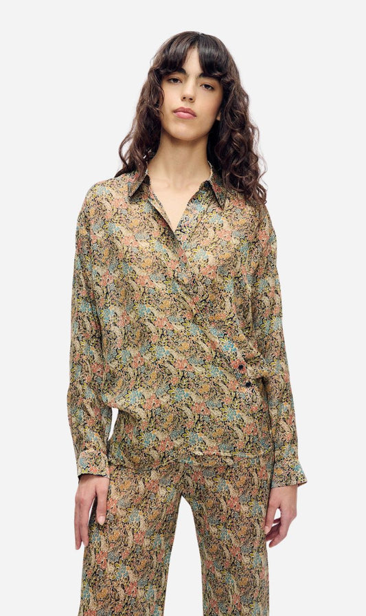 Silk Laundry | Chiffon Crossover Shirt - Sugar Floral