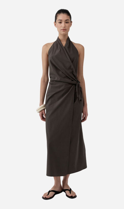 St Agni | Halter Wrap Backless Dress - Wood