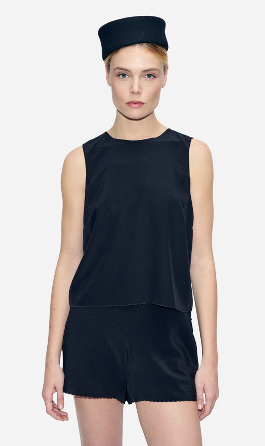 Silk Laundry | Scallop Elena Sleeveless Top - Black