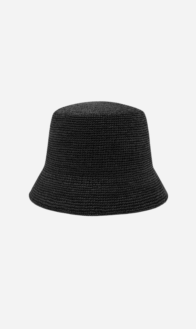 Assembly Label | Raffia Short Brim Bucket Hat - Black