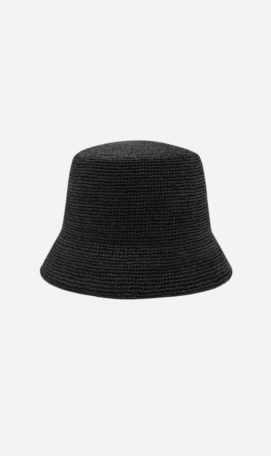 Assembly Label | Raffia Short Brim Bucket Hat - Black