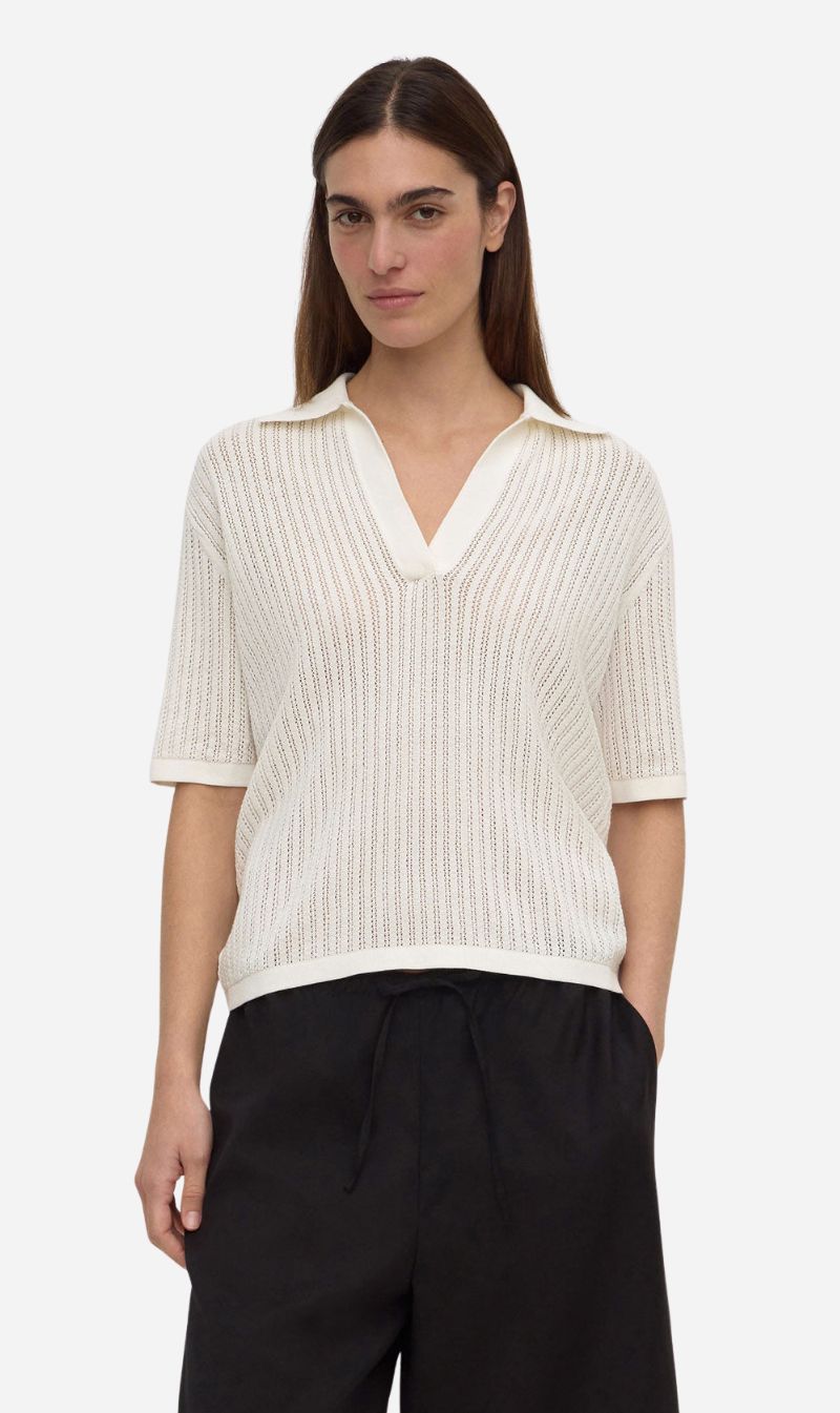 Assembly Label | Nina Cotton Knit Polo - Antique White