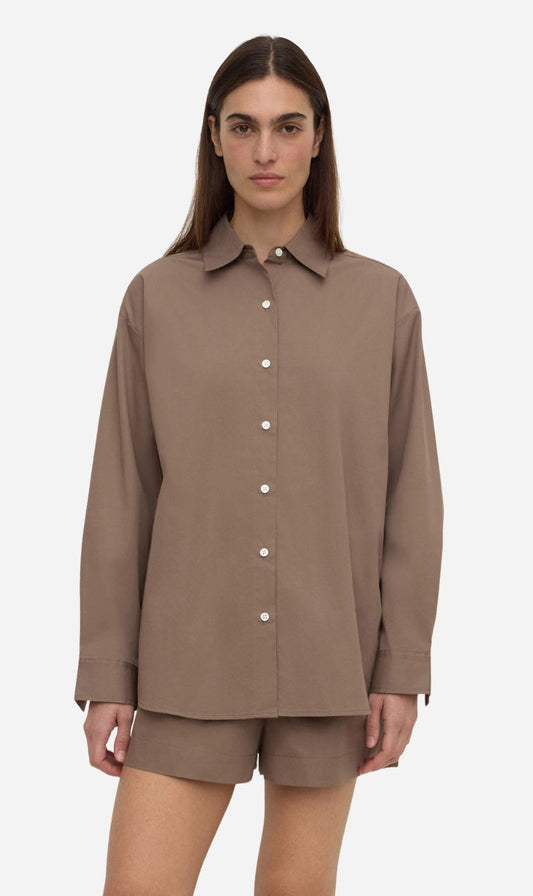 Assembly Label | Micha Poplin Long Sleeve Shirt - Dark Sand
