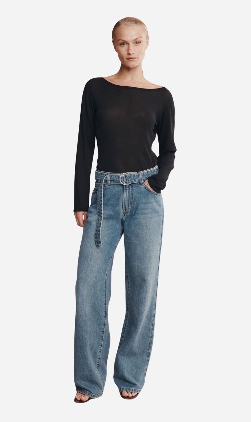Marle | Belted Wide Leg Jean - Light Wash 01