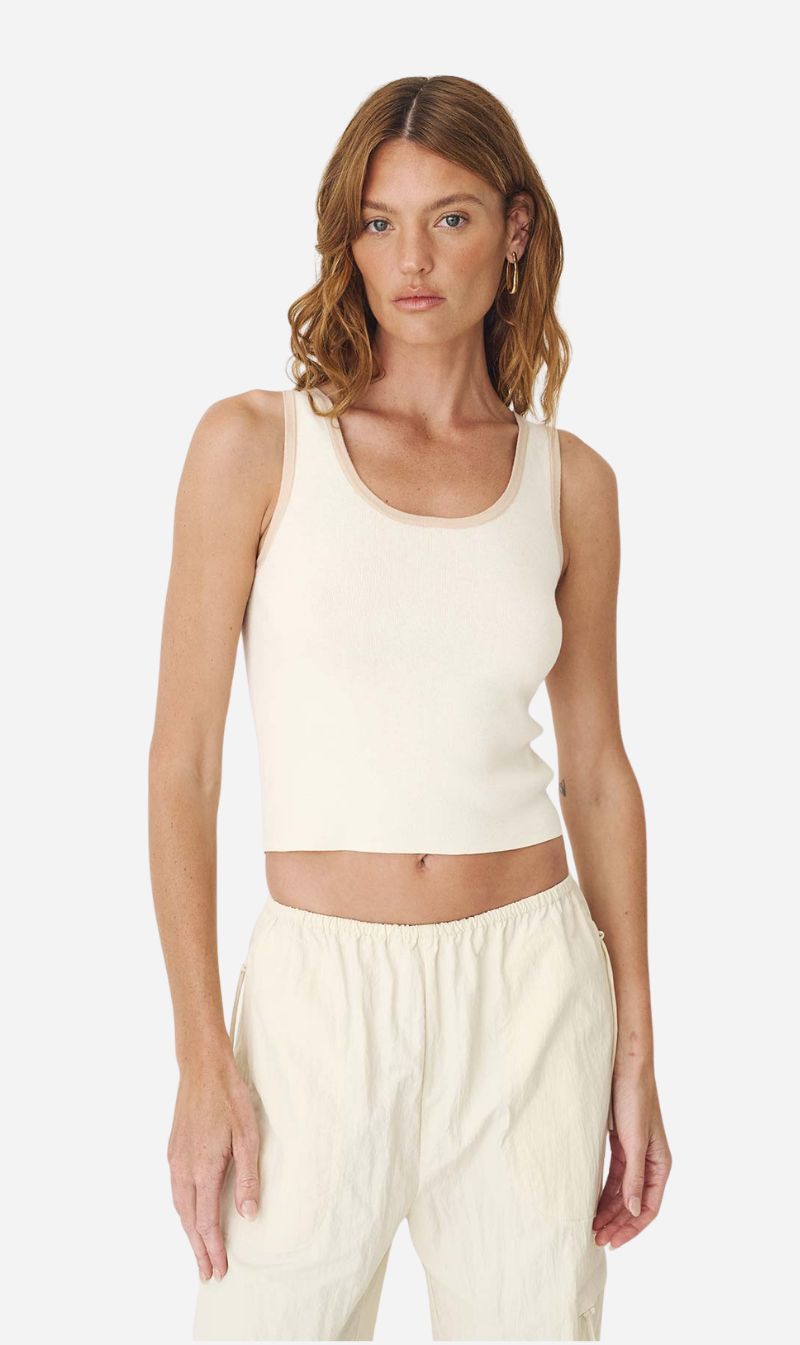 Rowie The Label | Blake Contrast Knit Tank - Oat Milk