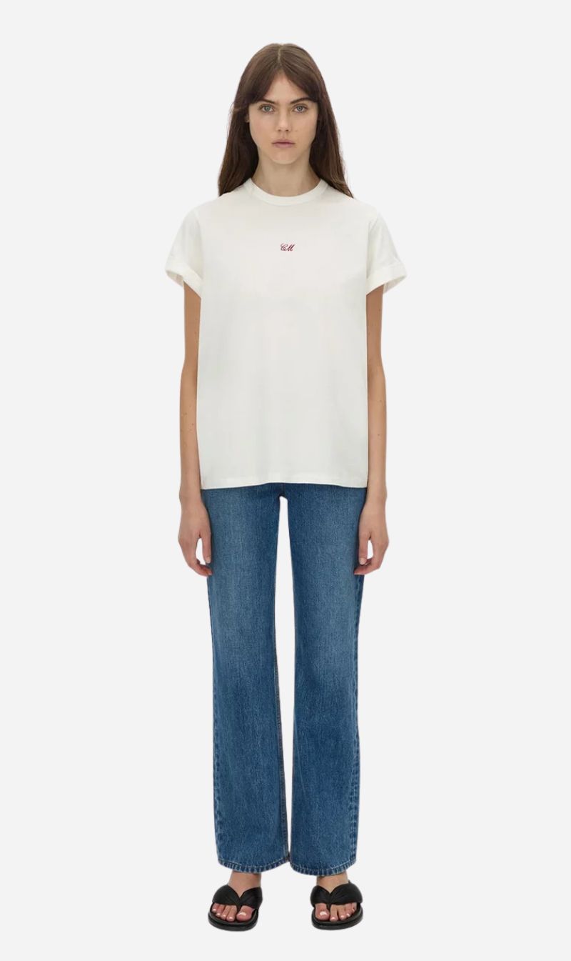 Camilla & Marc | Birdie Embroidered Tee - Soft White / Red