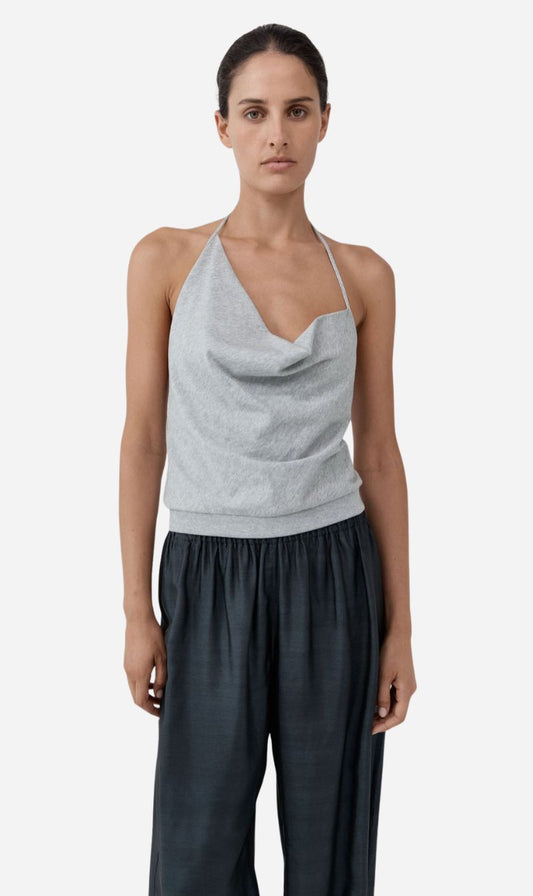 St Agni | Cotton Jersey Halter Top - Light Grey Marle