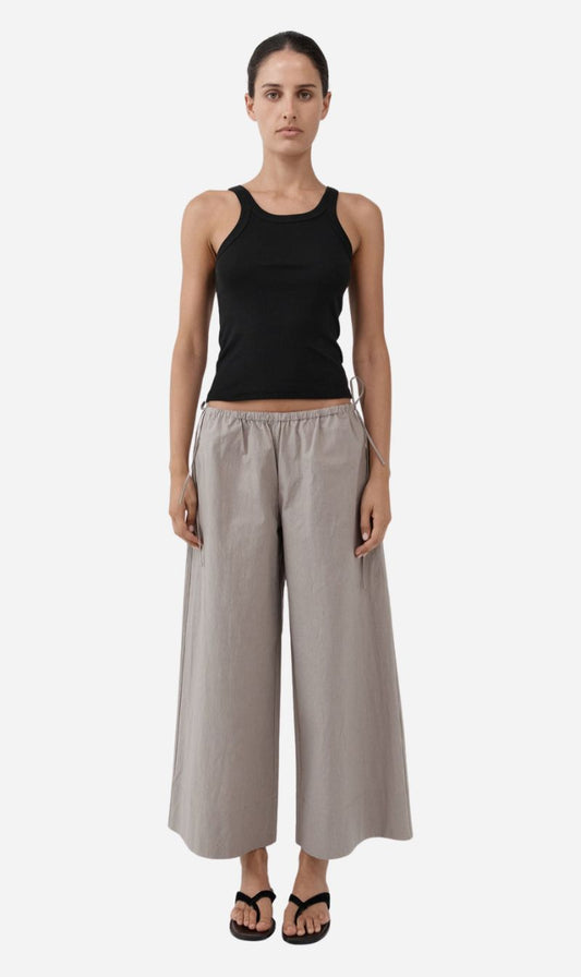 St Agni | Technical Cotton Cropped Drawstring Pants - Grey Stone