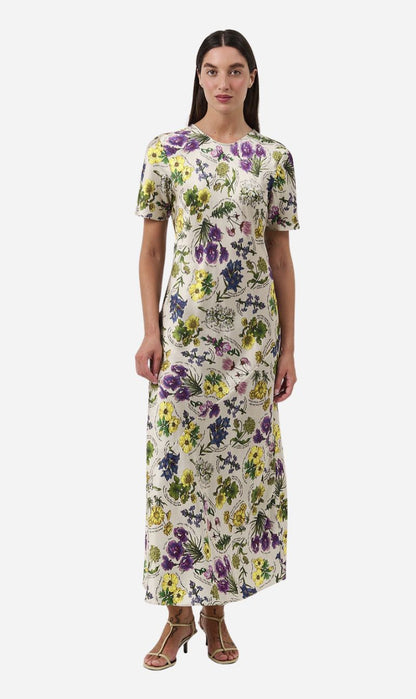 Silk Laundry | Short Sleeve Bias Cut Dress - Endangered Flowers