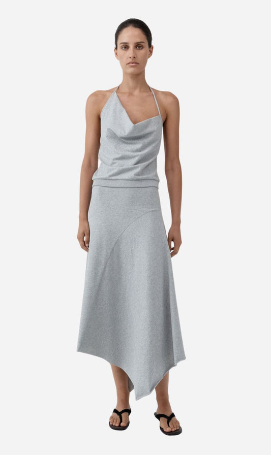St Agni | Asymm Drape Skirt - Light Grey Marle