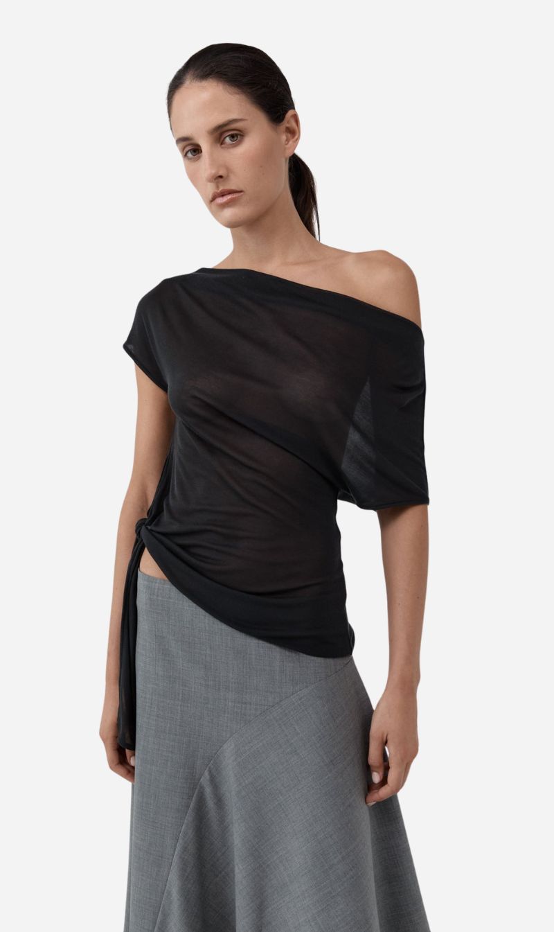St Agni | Fine Jersey Off Shoulder Top - Charcoal