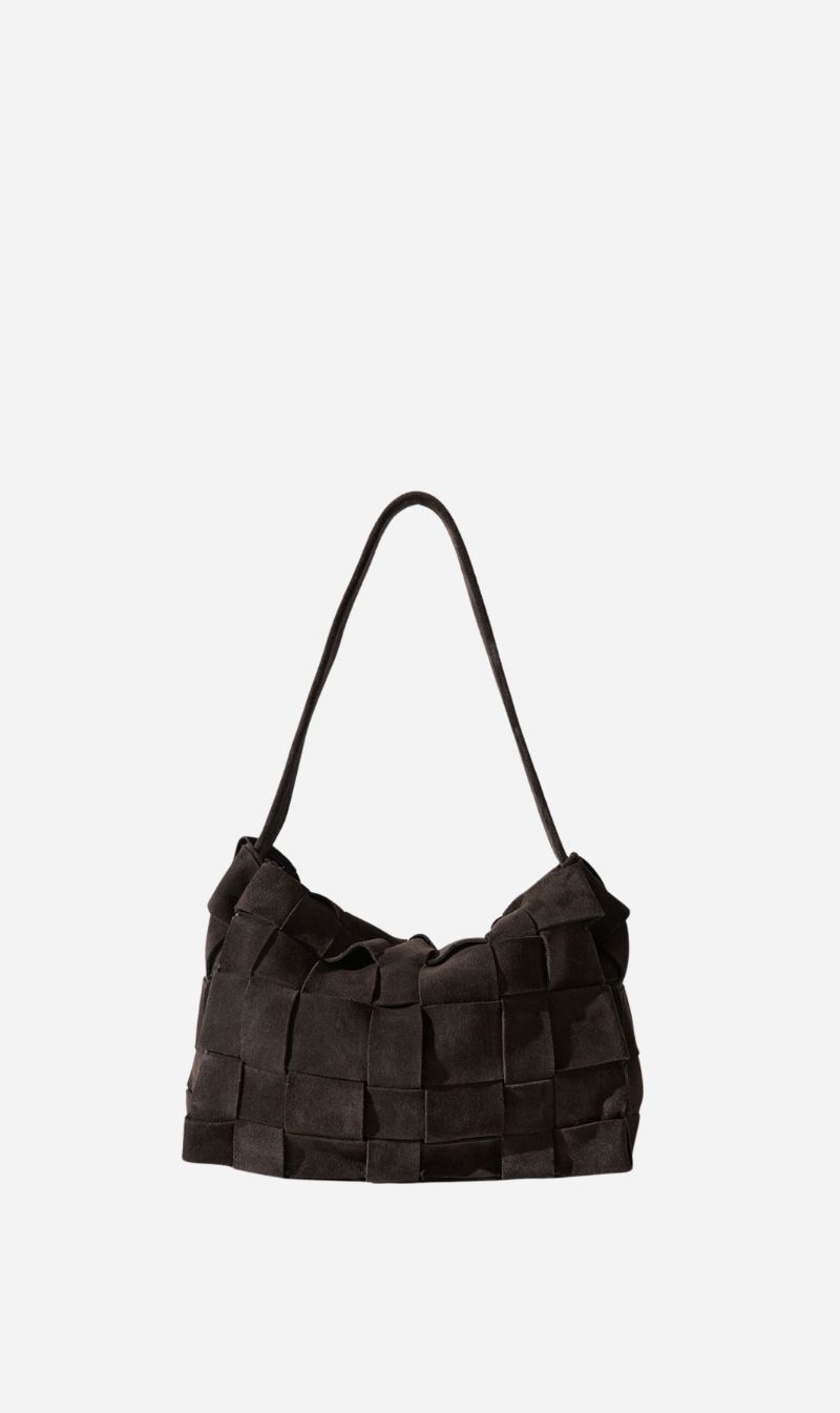 St Agni | Suede Woven Envelope Mini Tote - Coffee