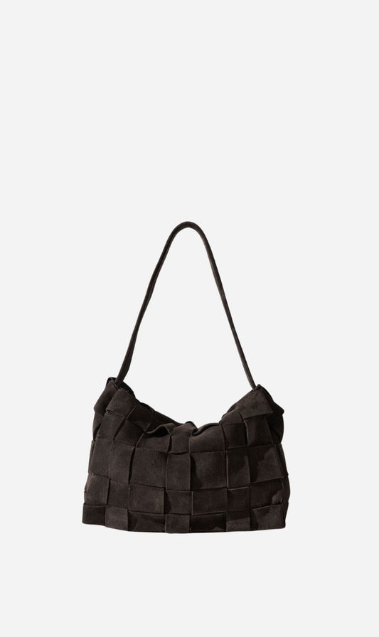 St Agni | Suede Woven Envelope Mini Tote - Coffee