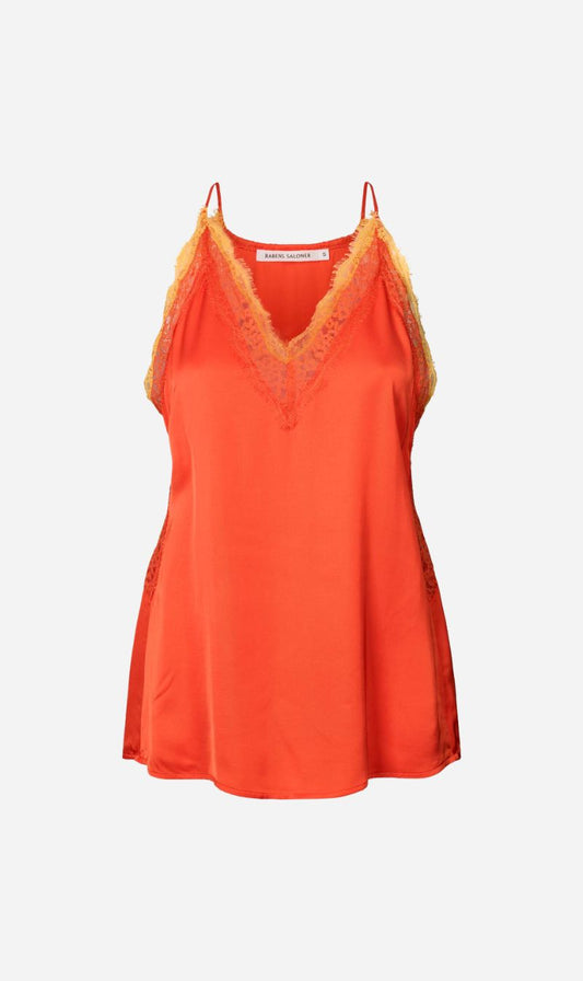 Rabens Saloner | Contrast Lace Camisol Top - Deep Mandarin