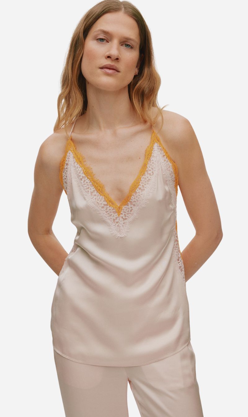 Rabens Saloner | Contrast Lace Camisol Top - Light Rose