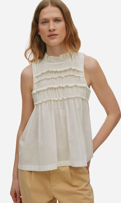 Rabens Saloner | Voile Frill Halter Top - Chalk