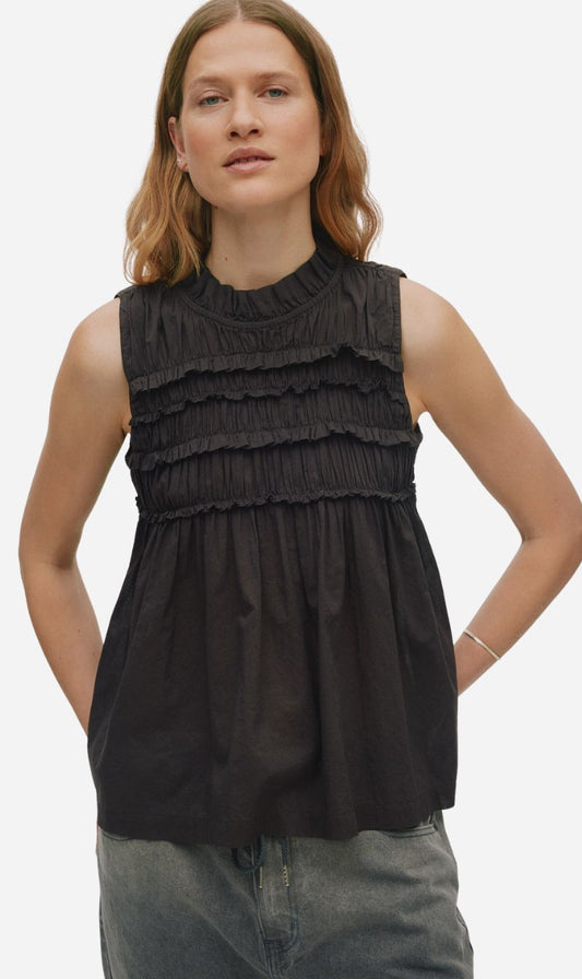 Rabens Saloner | Voile Frill Halter Top - Liquorice