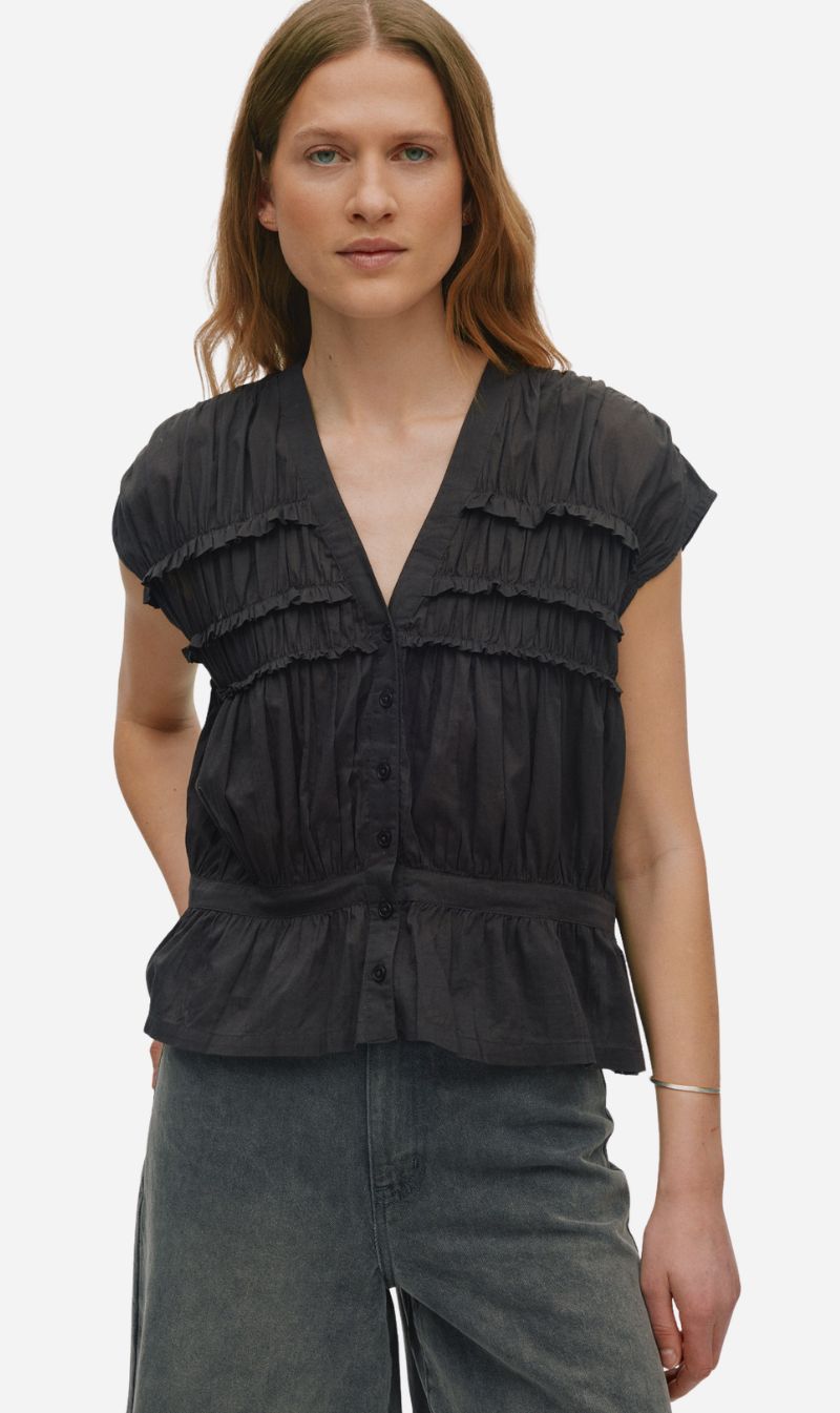 Rabens Saloner | Voile Frill Top - Liquorice