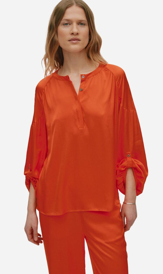 Rabens Saloner | Contrast Lace Shirt - Deep Mandarin