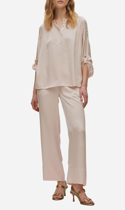 Rabens Saloner | Contrast Lace Wide Leg Pants - Light Rose