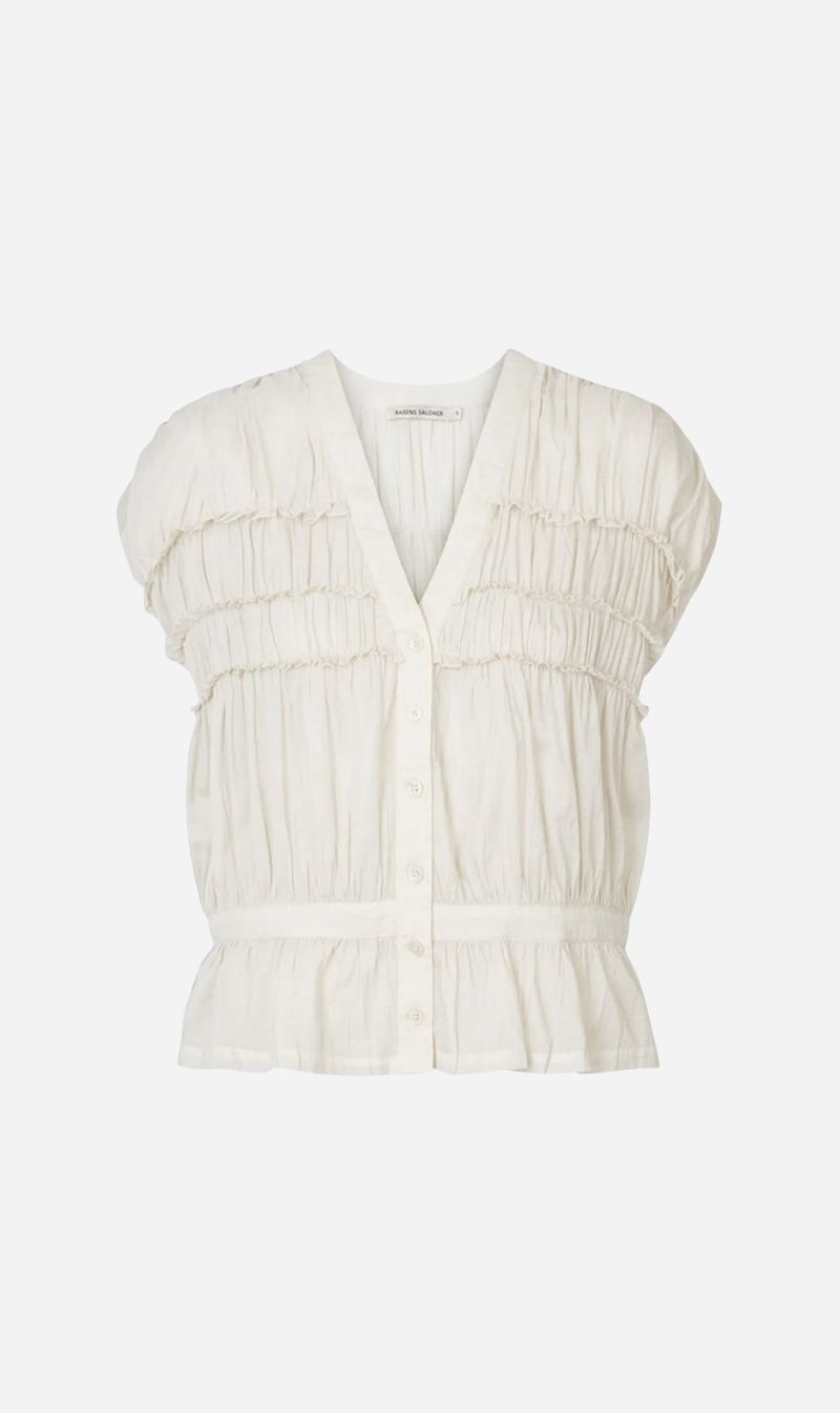 Rabens Saloner | Voile Frill Top - Chalk