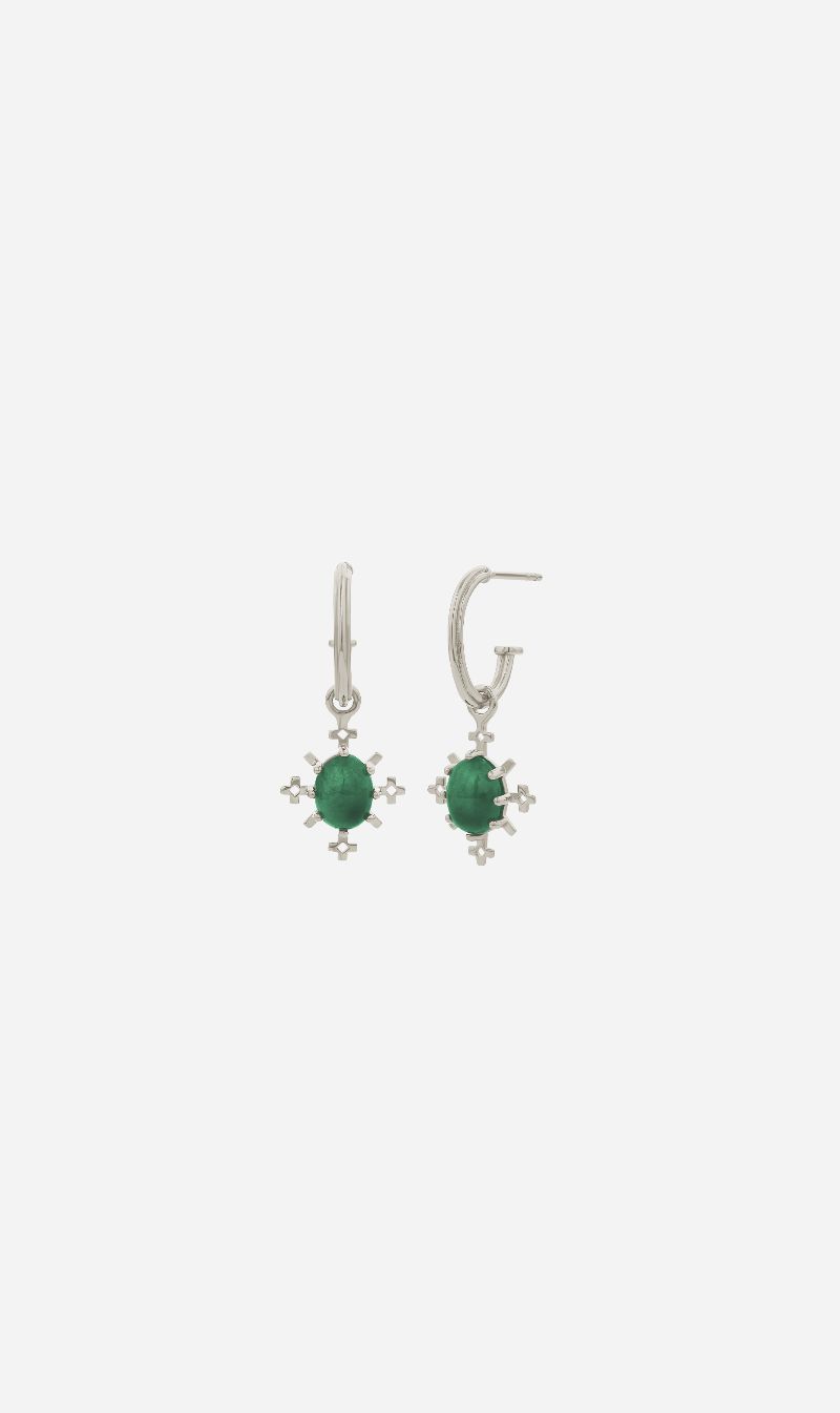 Zoe & Morgan | Farah Hoop - Silver With Emerald