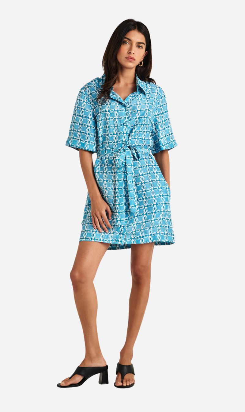 Chameli | Salerno Mini Short Sleeve Dress - Blue Nazar