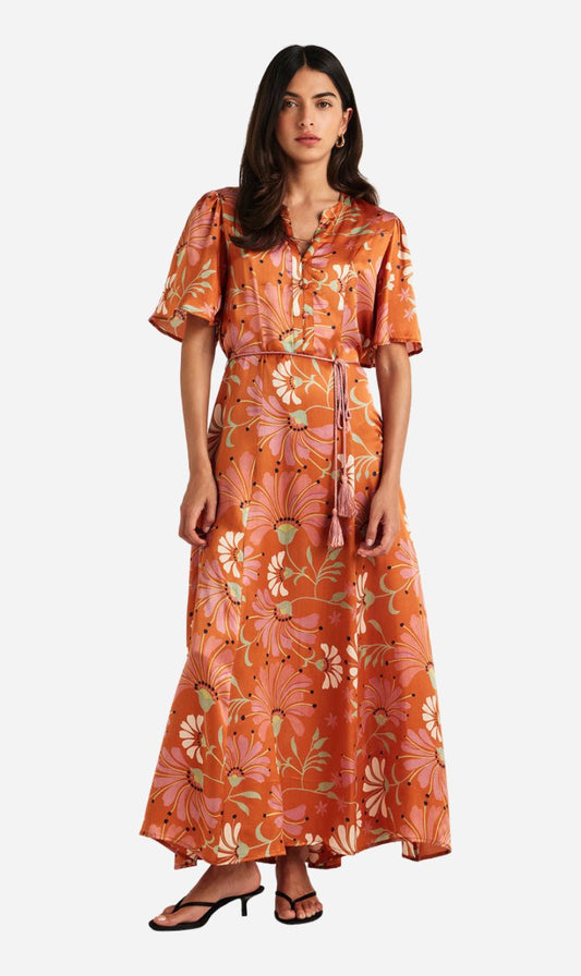 Chameli | Mallika Short Sleeve Maxi Dress - Amber Floral