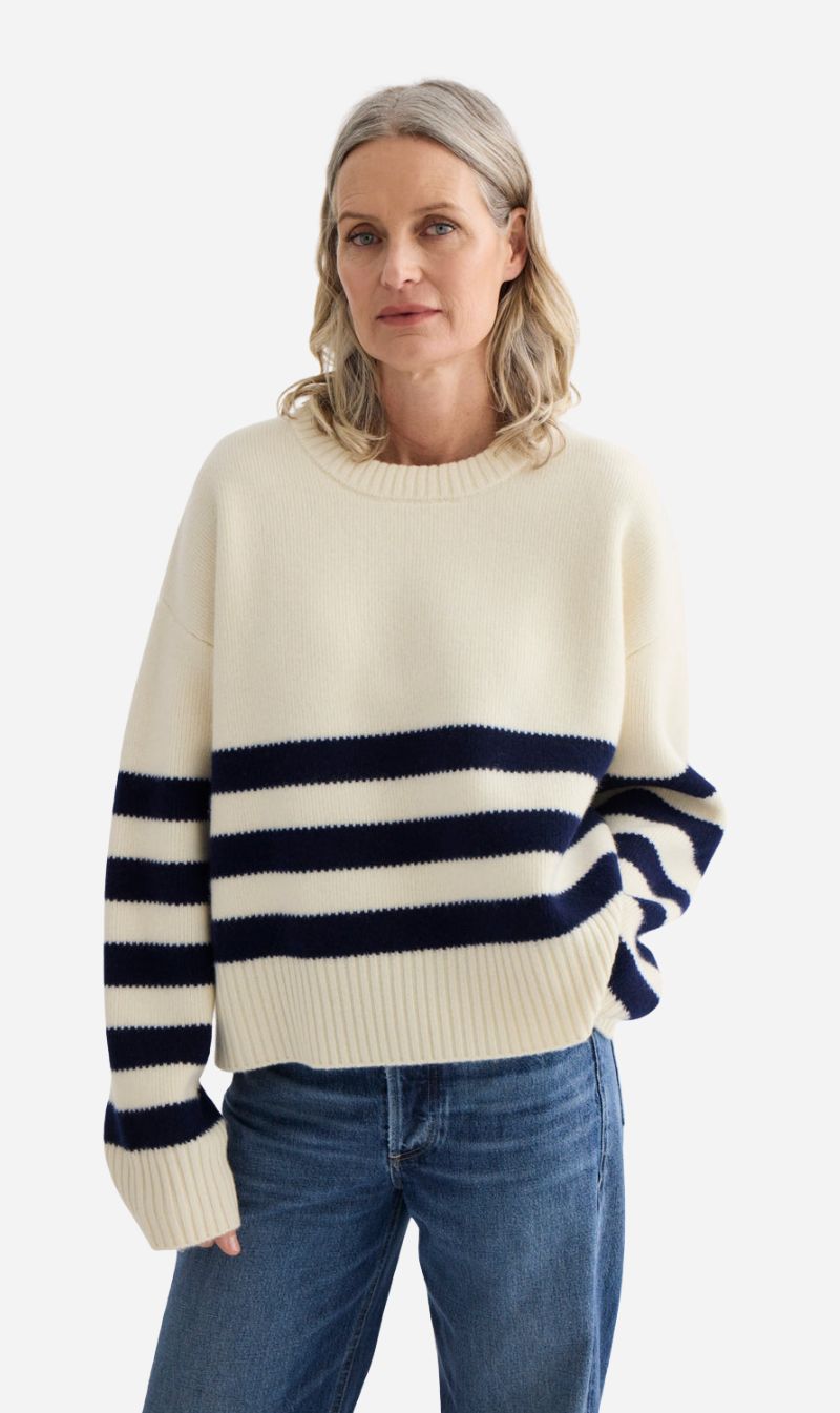 Laing | Oversized Stripe Crew - Ivory / Midnght