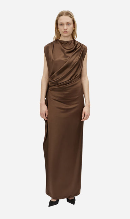 Camilla and Marc | Elowyn Drape Detail Midi Dress - Espresso