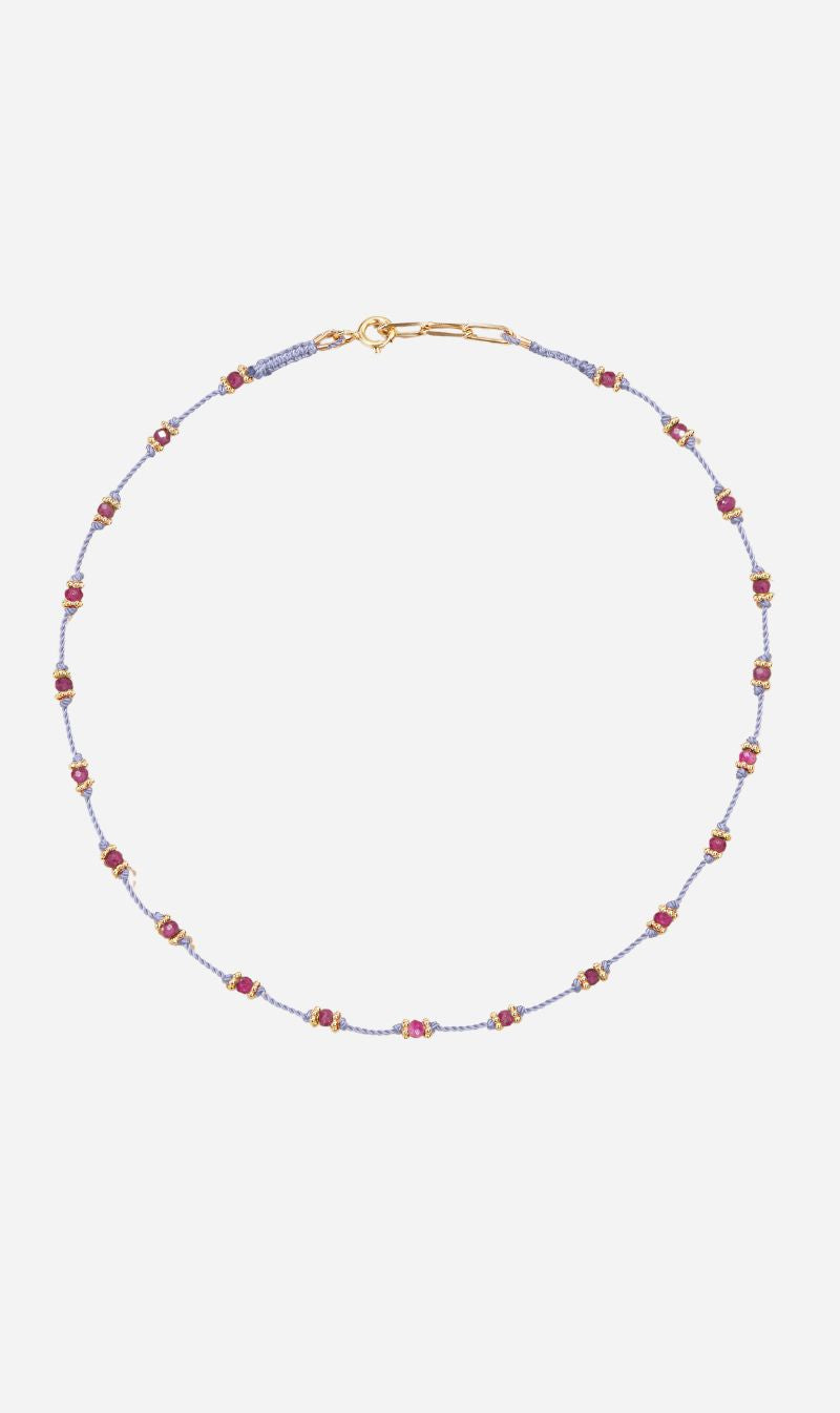 Tityaravy | Lotus Necklace 6096 - Lilac Thread / Pink Ruby