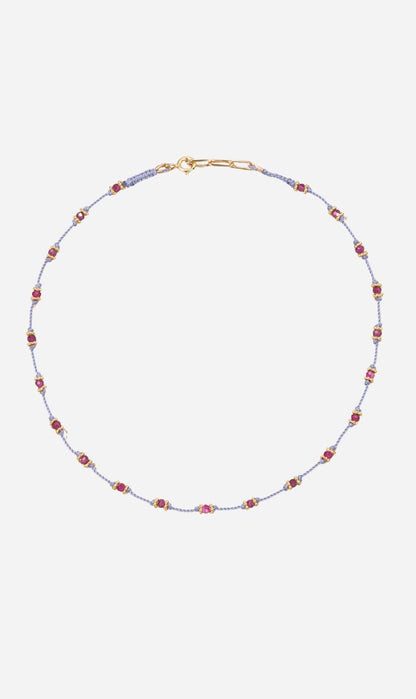 Tityaravy | Lotus Necklace 6096 - Lilac Thread / Pink Ruby