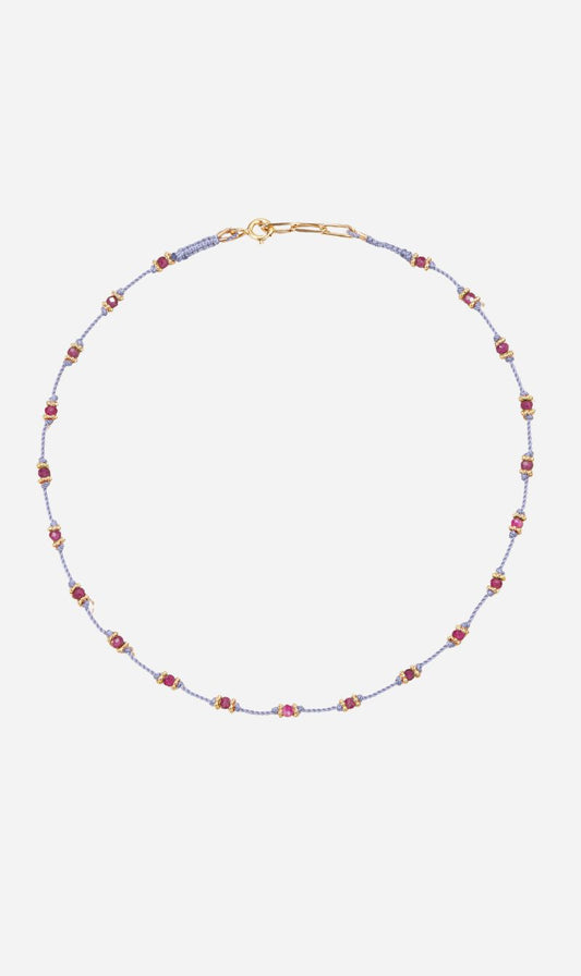 Tityaravy | Lotus Necklace 6096 - Lilac Thread / Pink Ruby