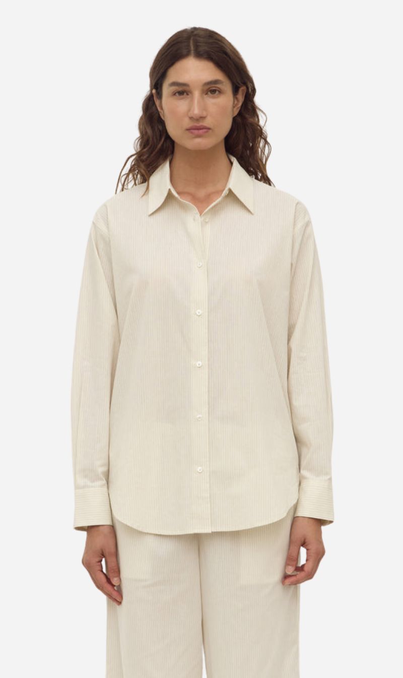 Assembly Label | Marina Stripe Fitted Shirt - White/Grey