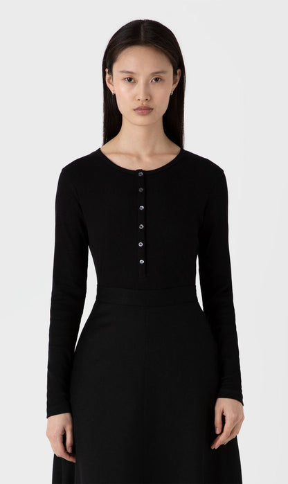 Sunspel | Rib Ls Henley - Black