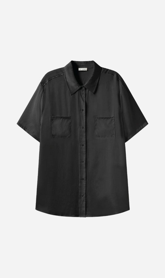 Silk Laundry | Short Sleeve Boyfriend Shirt - Black