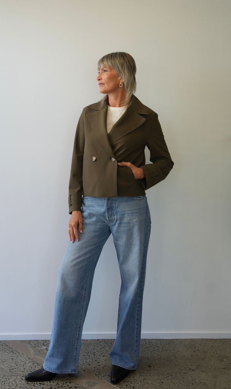 Harris Wharf London | Cropped Peacoat Scuba - Dark Khaki