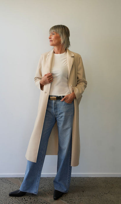 Harris Wharf London | Long Boxy Coat Light Pressed Wool - Cream