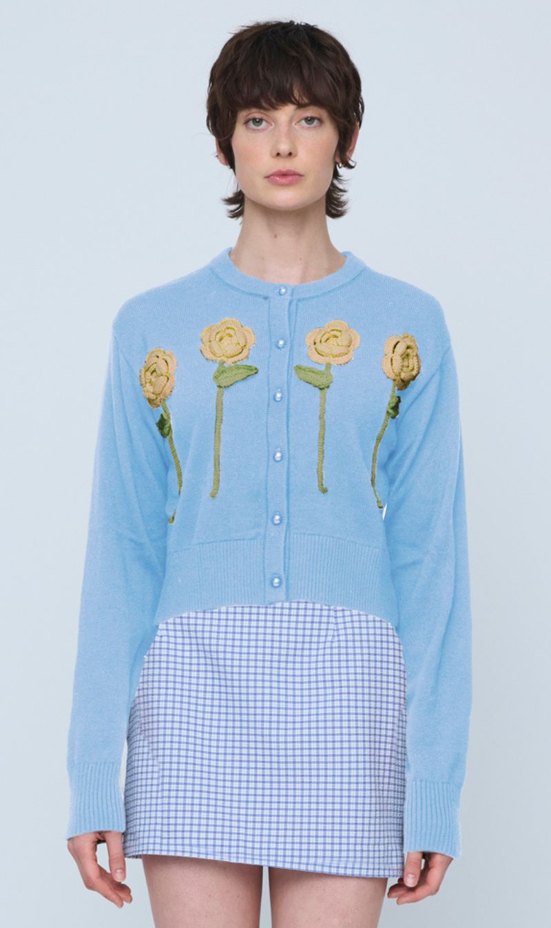Wynn Hamlyn | Flower Cardigan - Sky Blue