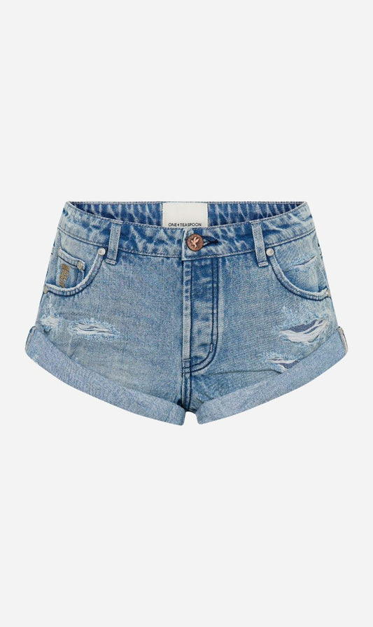 One Teaspoon | Salty Dog Messed Up Bandits Low Waist Denim Short - Salty Dog